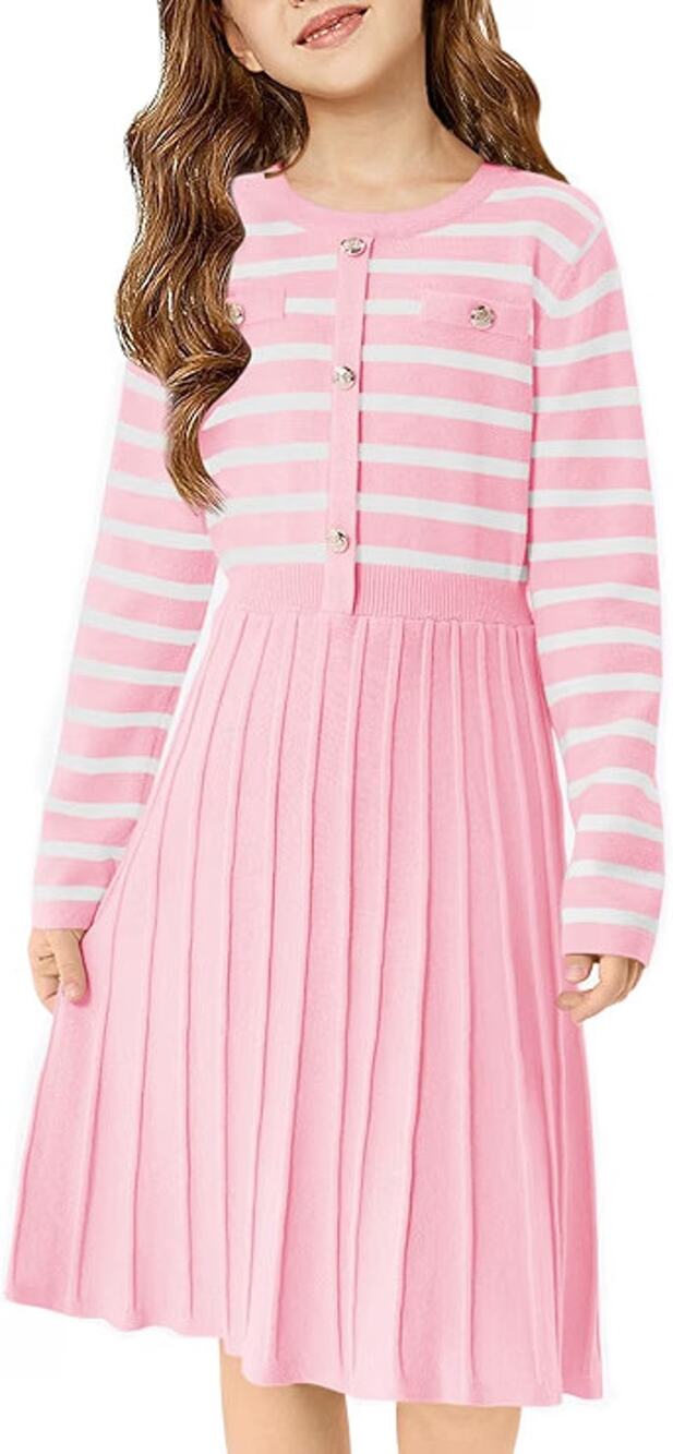 Haloumoning Girls Striped Knit Sweater Dress Pink 7-8 Years Size S New